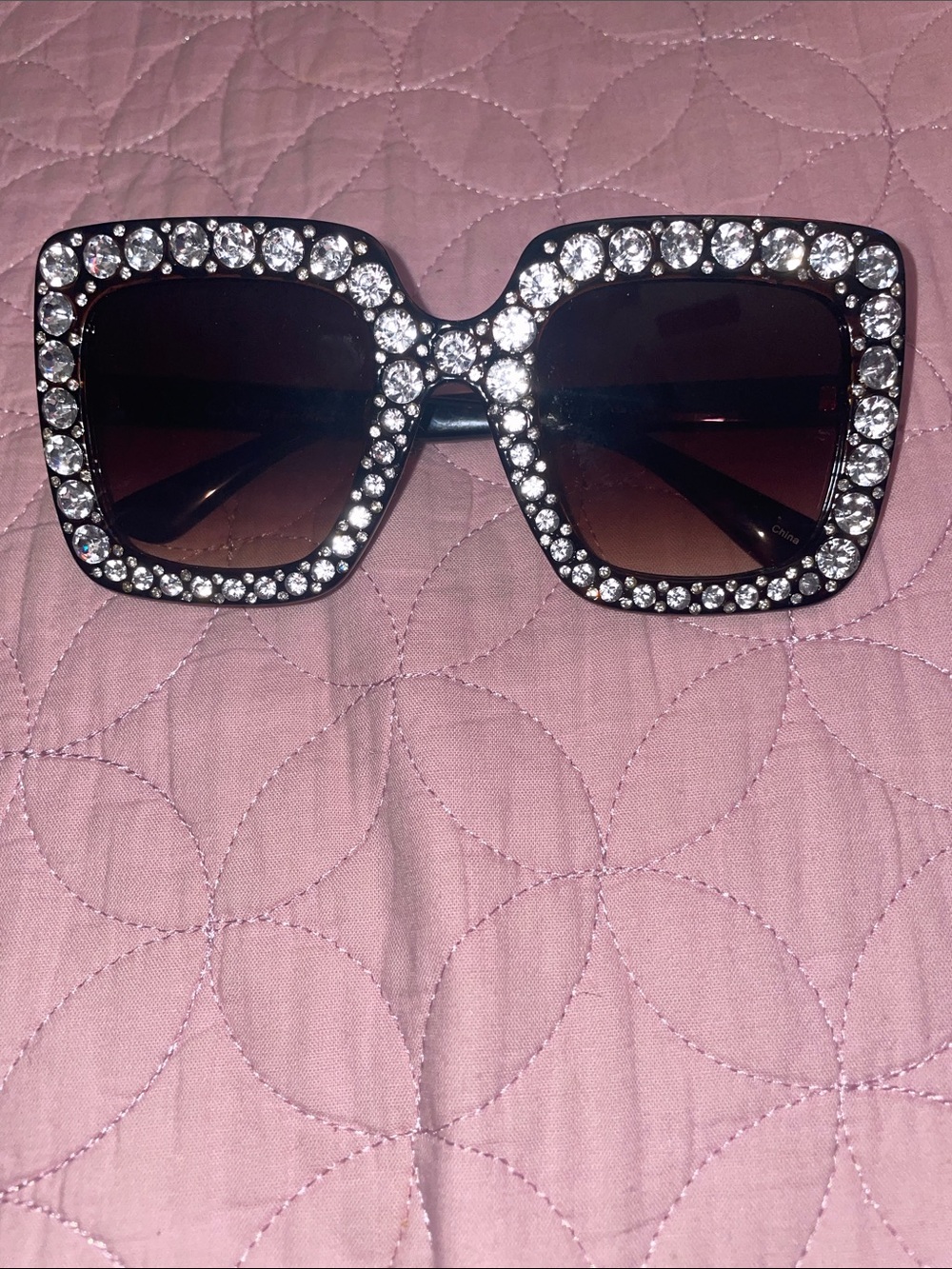 Circus by Sam Edelman Black Crystal-Embellished Square Sunglasses